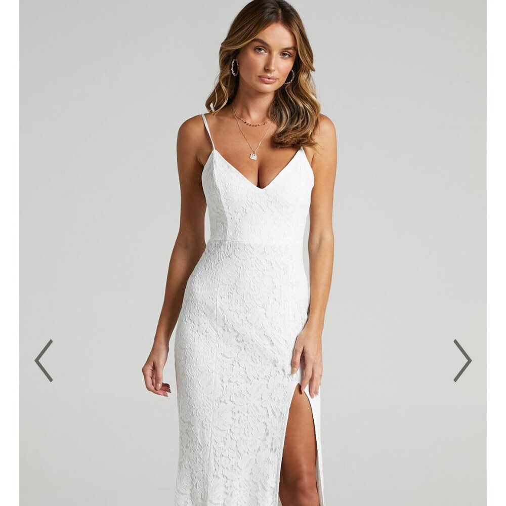 Always Extra Maxi Dress - Thigh Split Dress in White Lace